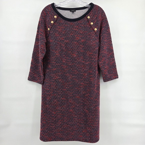 Talbots Dresses & Skirts - Talbots Dress LP‎ Large Petite Red Textured Knit Navy Gold Buttons 3/4 Sleeve